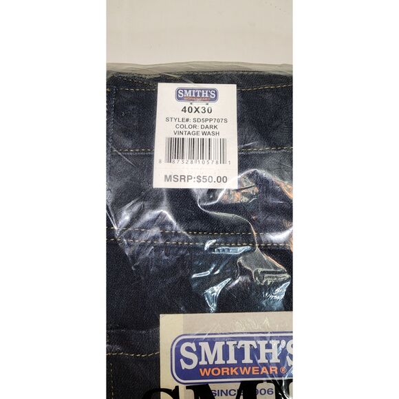 NWT Smith's Workwear Stretch Fleece Lined Dark Blue Denim Jeans Size 40 x 30 - Picture 3 of 7